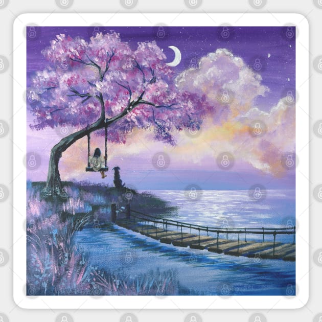 fantasy dreamy clouds moon cherry blossom art Magnet by Tina